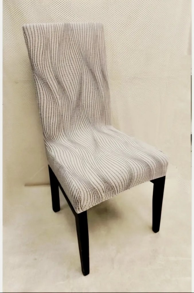 Set 6 huse elastice pentru scaune, model Jacquard, Bej deschis in dungi