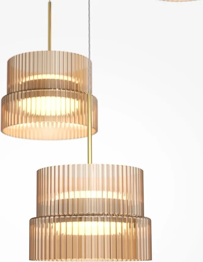 Lustra cu 3 pendule LED cu sticla canelata Scala bronz