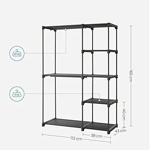 Dulap pentru haine, Songmics, Negru, 112x43x165 cm