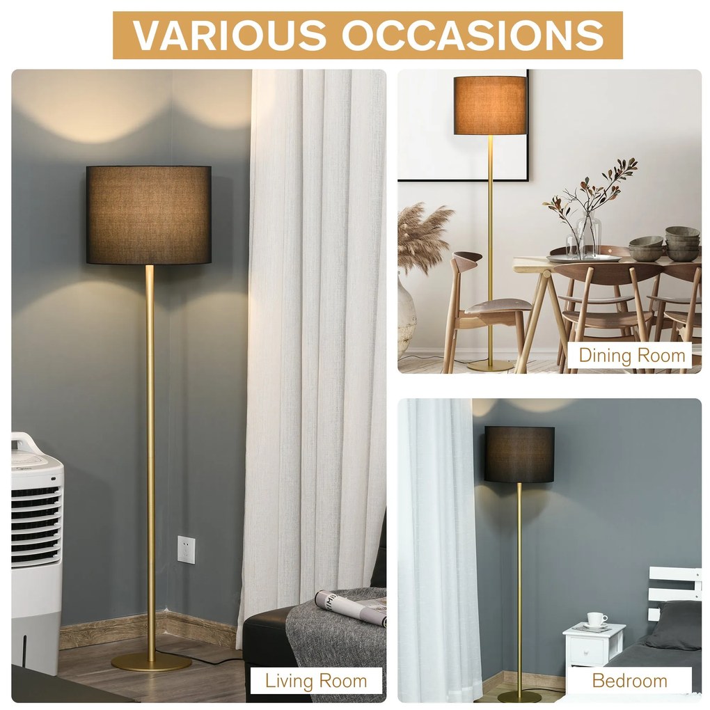 HomCom lampa de podea, abajur textil, lampa de sol | AOSOM RO