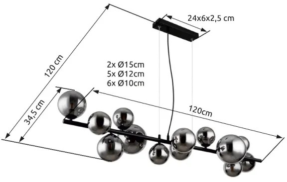 Lustră LED pe cablu Globo 56133-13H RIHA 13xG9/3,5W/230V fumuriu/negru