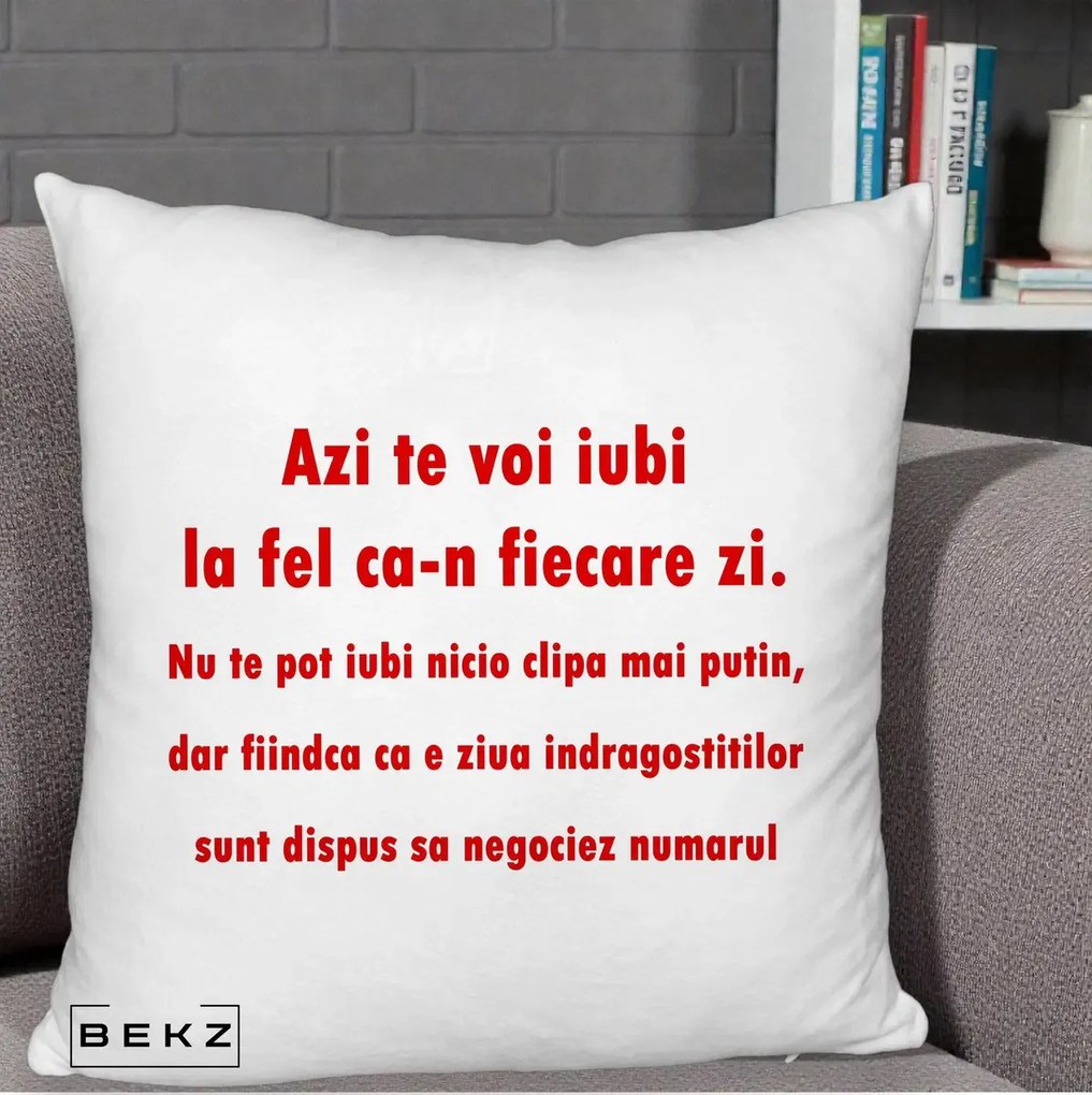 Cadou pentru Iubita - Perna Personalizata Azi Te Voi Iubi, 40x40 cm, Alb Pufos, Husa Detasabila, Perna Inclusa, BEKZ®