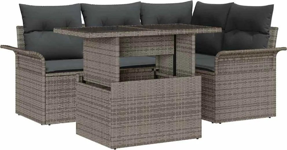vidaXL Set de canapele pentru grădină cu pernă 5 pcs Gri Rattan poli