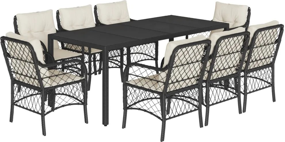 vidaXL Set mobilier de grădină cu perne, 9 piese, negru, poliratan