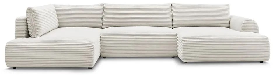 Colțar crem extensibil/cu spațiu de depozitare cu tapițerie din catifea reiată (cu colț pe partea stângă/în formă de "U") Lucien – Bobochic Paris