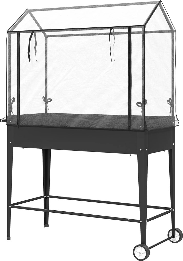 Outsunny Carré potager sur pieds cu bâche en PVC jardinière surélevée cu roți gaură de drenaj 100 x 45 x 152 cm negru | Aosom Romania