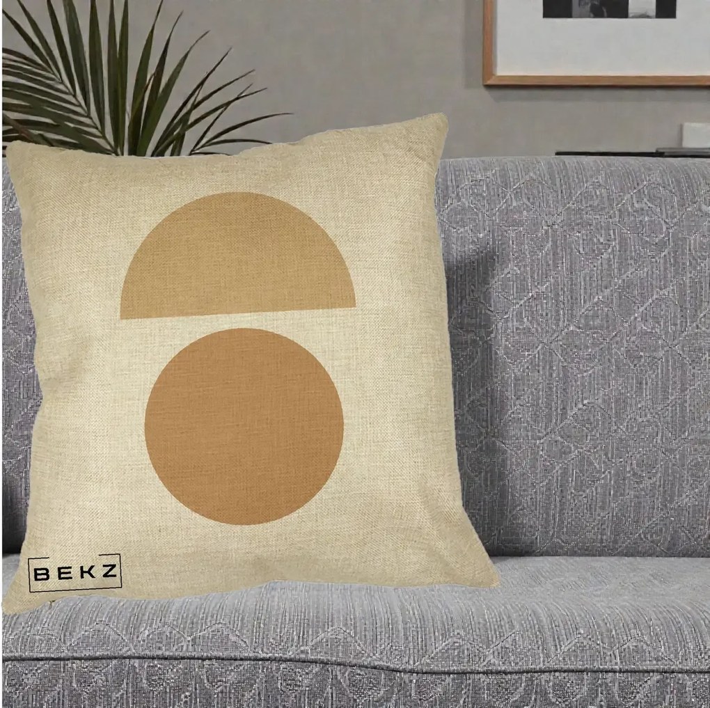 Perna Decorativa Geometric Minimalist Auriu, 40x40 cm, Crem, Husa Detasabila, Perna Inclusa, BEKZ®