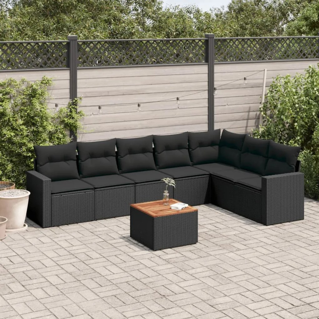 3224151 vidaXL Set mobilier de grădină cu perne, 8 piese, negru, poliratan