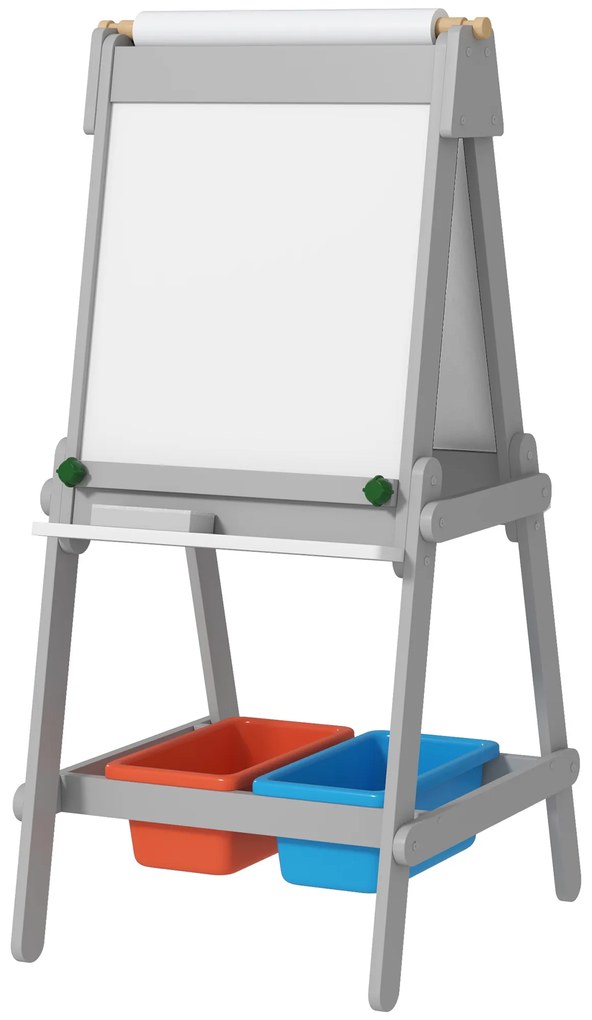 AIYAPLAY Tabla de desen pentru copii dublă cu rola de hârtie, tablă cu cretă, tablou, design 3-in-1 pentru desen și pictură | Aosom Romania