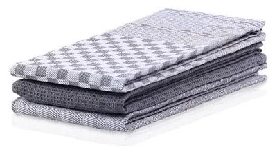Set 3 prosoape de bucătărie din bumbac DecoKing Louie, 50 x 70 cm, gri - negru