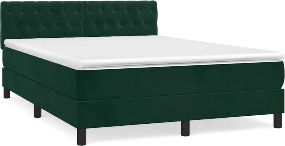 vidaXL Pat box spring cu saltea, verde închis, 140x200 cm, catifea