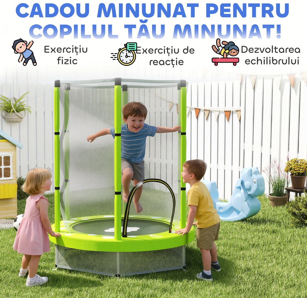 AIYAPLAY Trambulină pentru Copii 3-6 Ani cu Plasă de Siguranță, Փ140x190 cm, Verde | Aosom Romania