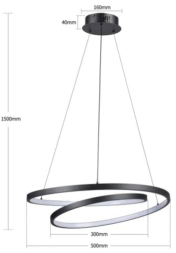 Brilagi-LED Lustru dimabil suspendat pe cablu TWISTER, LED/48W/230V, Ø 50 cm, negru + telecomandă