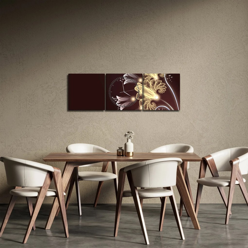 Tablou - Flori strălucitoare (cu ceas) (90x30 cm)