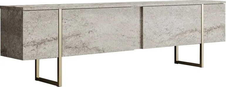 Comoda TV, Hanah Home, Luxe, 180x30x50 cm, Travertin / Auriu