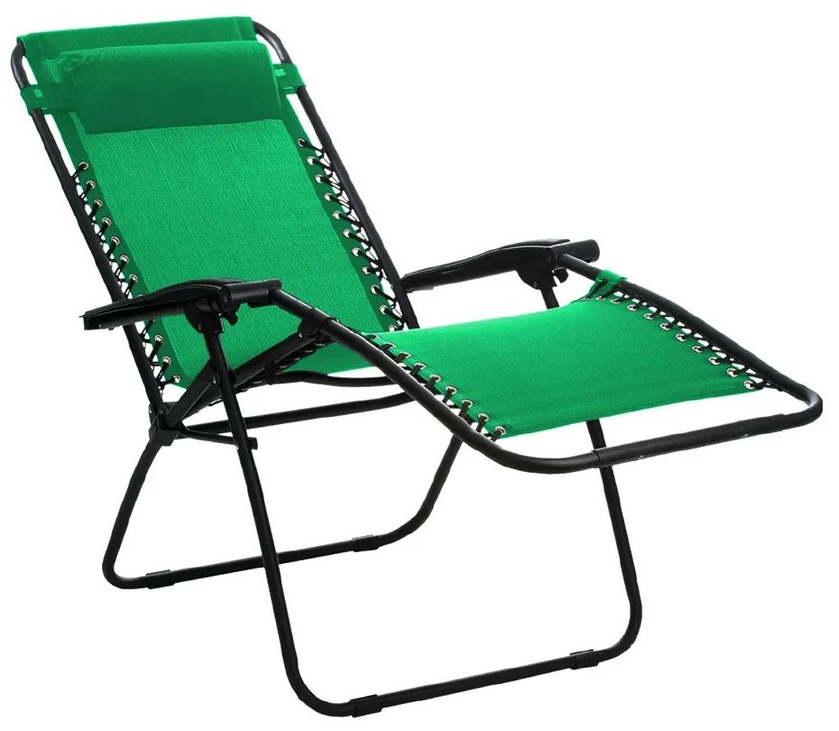 Șezlong pliabil Deluxe verde cu pernă