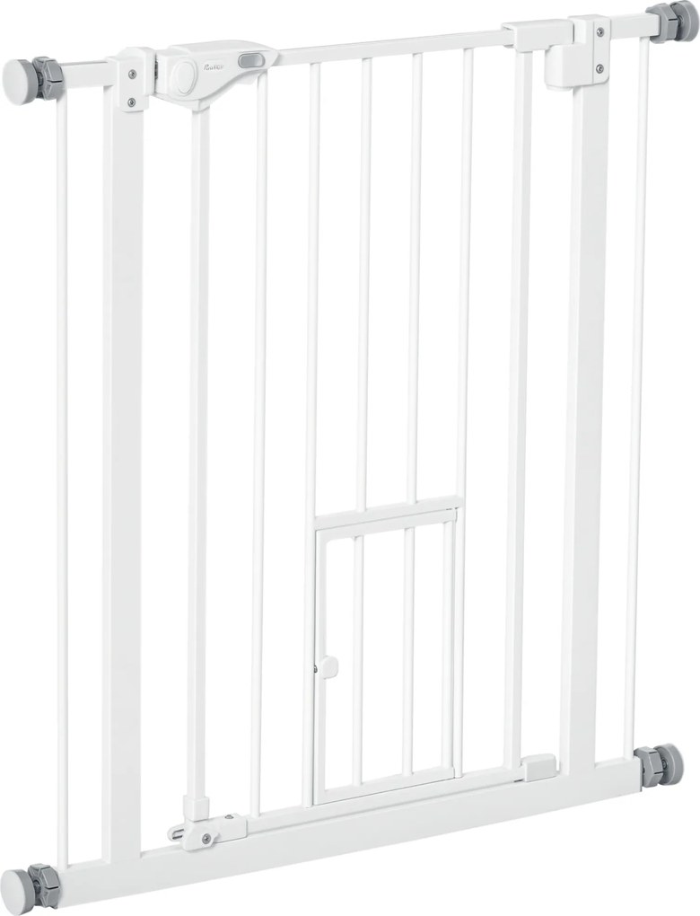 PawHut Poartă Reglabilă pentru Câini cu Ușă și Montare prin Presiune, Barieră cu Închidere Automată, 74-80x76.2 cm, Alb | Aosom Romania