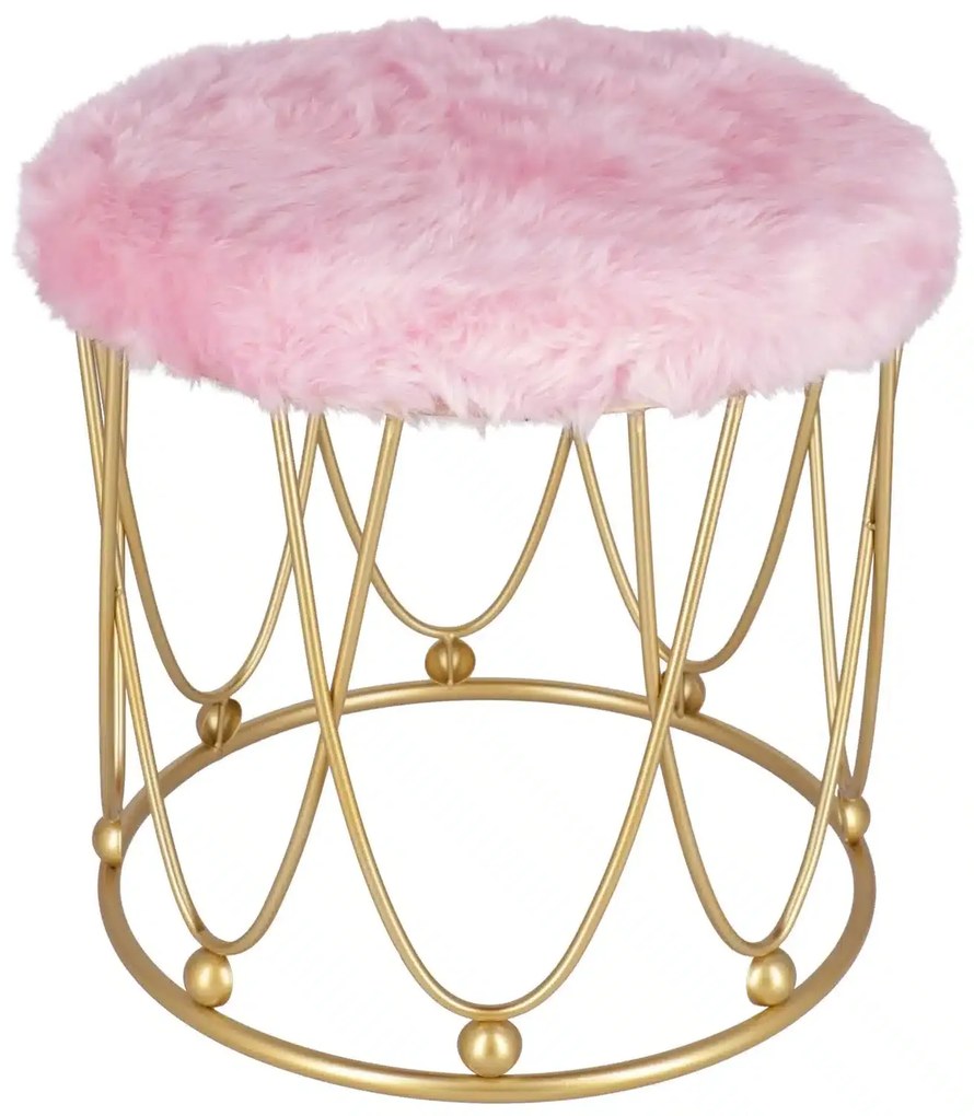 Taburet Pinky baza metalica aurie tapitat roz pudrat