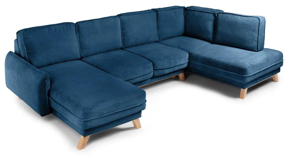 Colțar albastru extensibil cu tapițerie din catifea reiată (cu colț pe partea dreaptă/în formă de "U") Tori – Bonami Selection