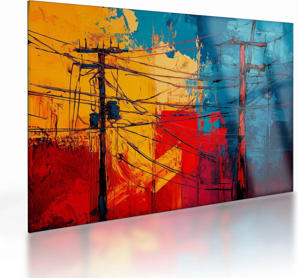 Tablou pe sticlă - Linii electrice abstracte (70x50 cm)