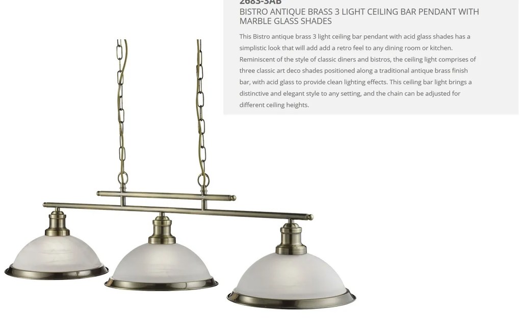 Lustra suspendata design clasic Bistro 3L alama antique 2683-3AB SRT