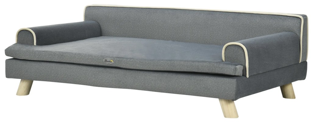 PawHut Pat canapea pentru câine pisică design scandinav cu pernă moale detașabilă și picioare din lemn masiv 100 x 62 x 32 cm gri | Aosom Romania