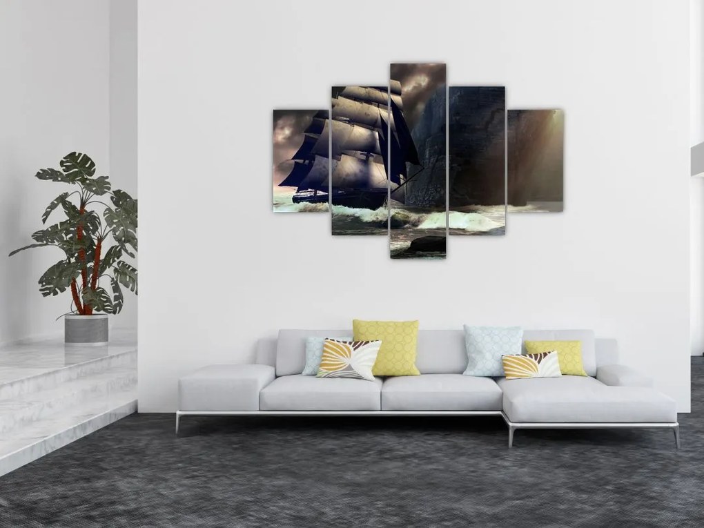 Tablou - Navă printre recife (150x105 cm)