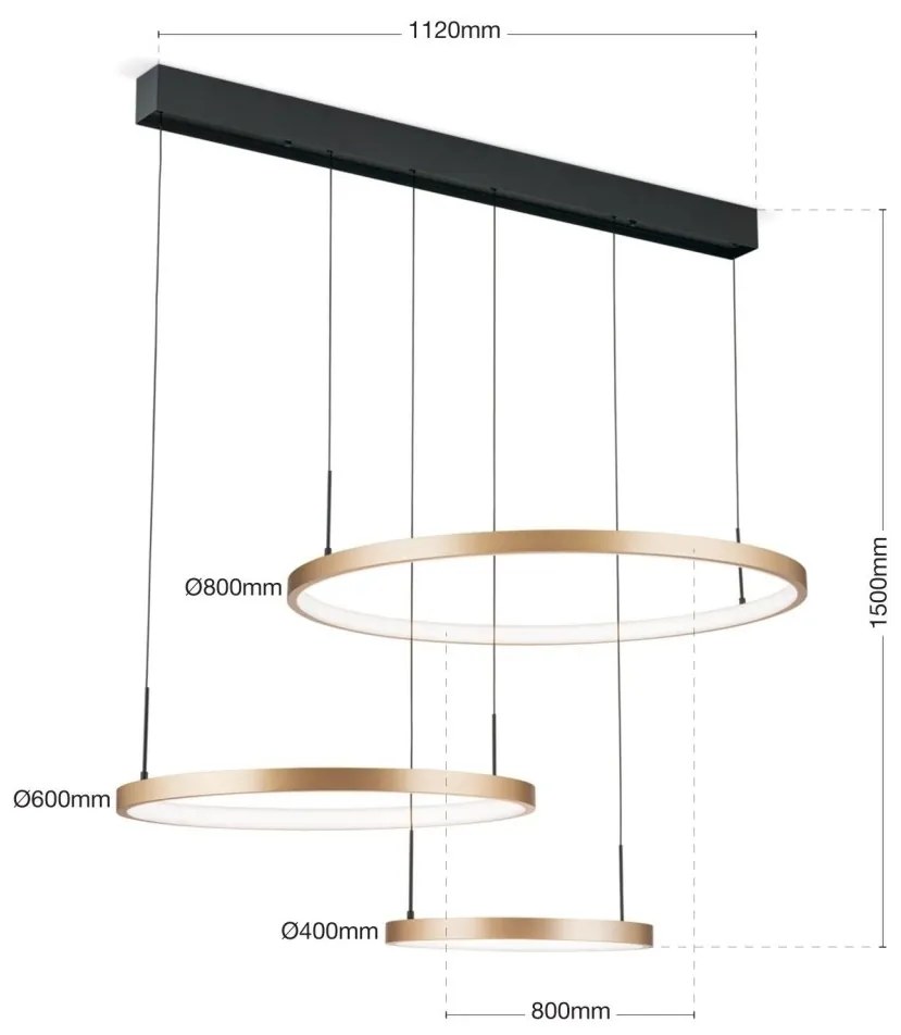 Lustra LED suspendata cu 3 inele SPHERE aurie