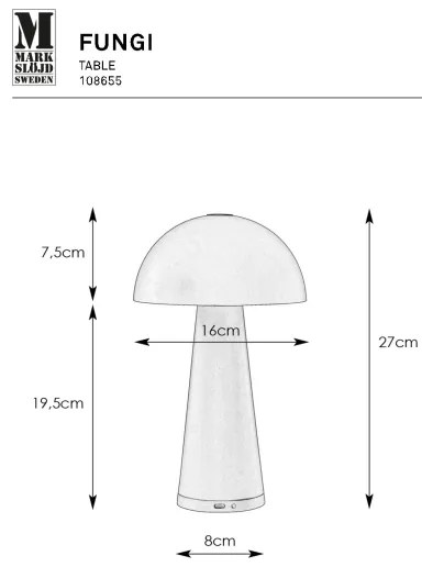 Lampă LED reîncărcabilă dimabilă Markslöjd 108655 FUNGI LED/1,5W/5V IP44 negru