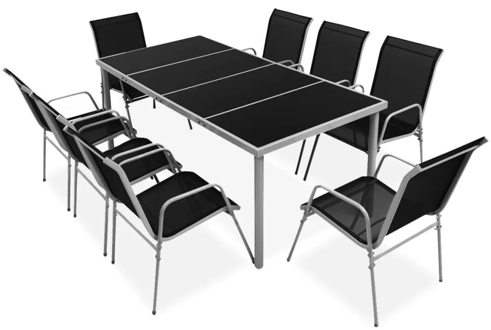 vidaXL Set mobilier de exterior, 9 piese, negru, oțel