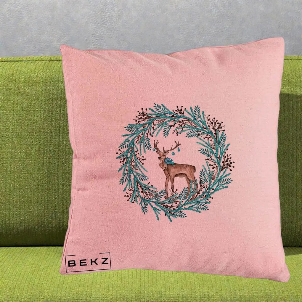Perna Decorativa Coroana Turcoaz cu Ren, 40x40 cm, Roz, Husa Detasabila, Perna Inclusa, BEKZ®