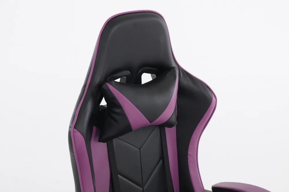 Scaun gaming, masaj în perna lombară, suport picioare, piele PU, Negru/Mov