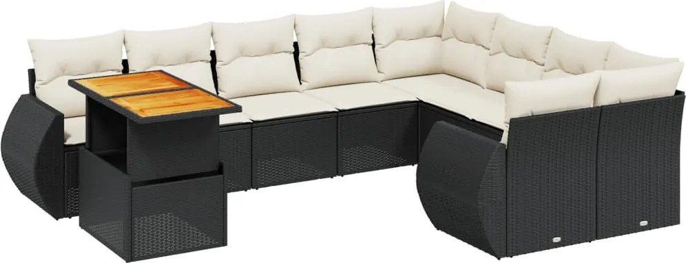 vidaXL Set canapele de grădină cu perne, 10 piese, negru, poliratan