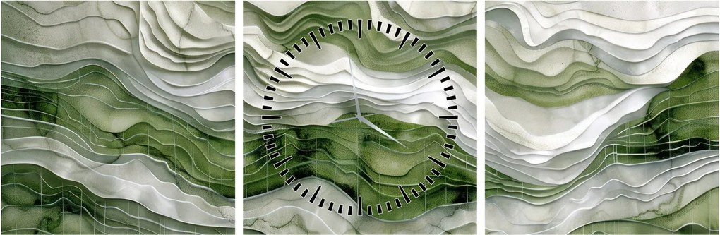 Tablou - Undele verzi și albe (cu ceas) (90x30 cm)