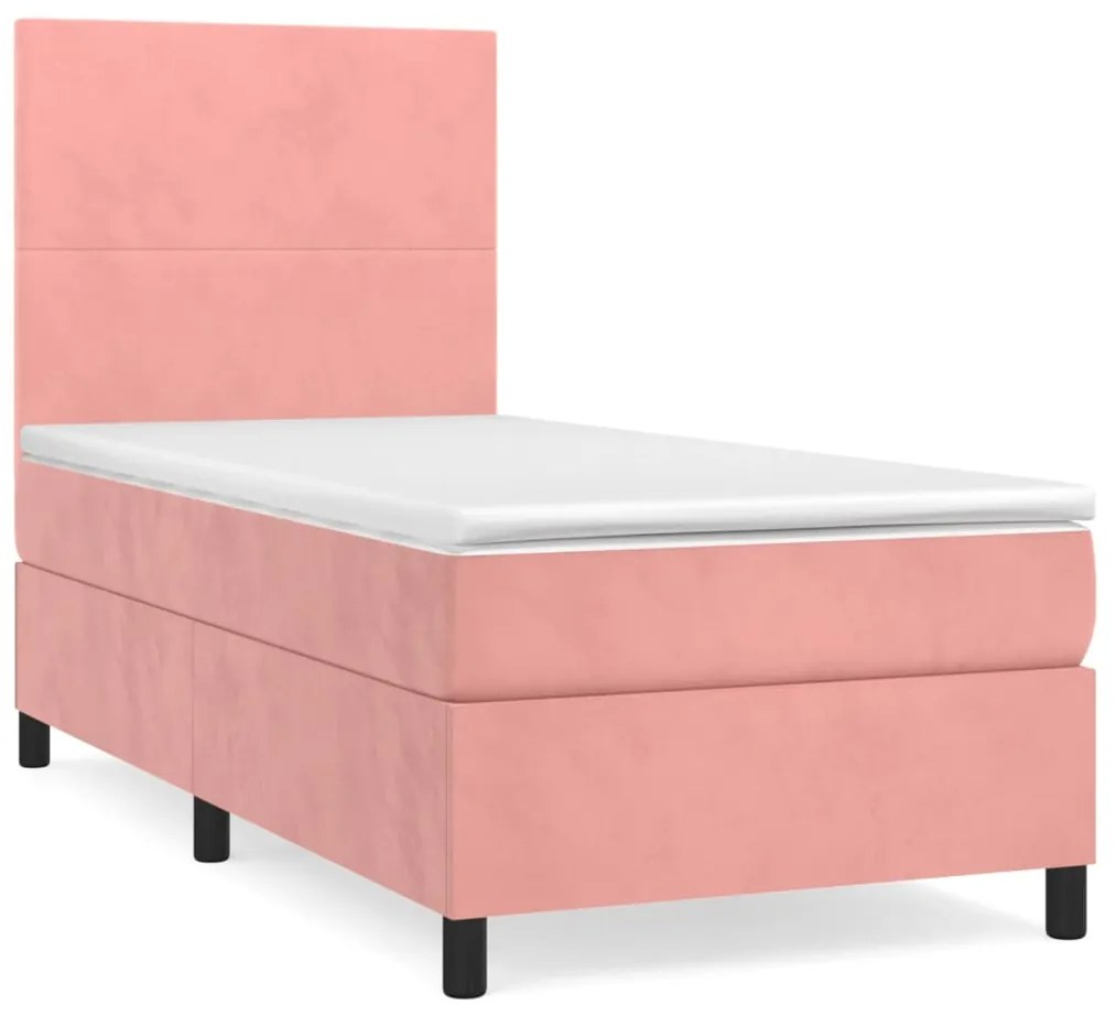 3142880 vidaXL Pat box spring cu saltea, roz, 90x190 cm, catifea