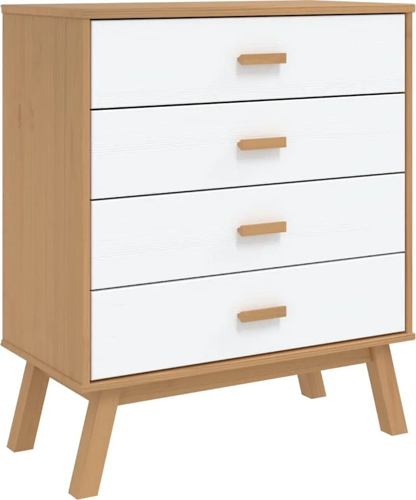 vidaXL Dulap cu sertar „OLDEN”, alb și maro, lemn masiv de pin