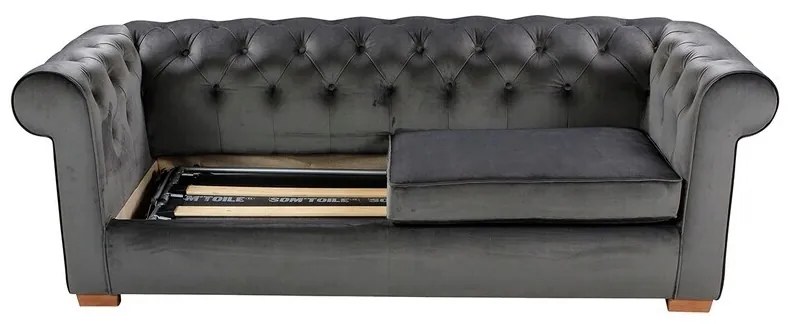 Canapea extensibila Oxford Chesterfield, 88x216x75 cm, 3 locuri, Antracit