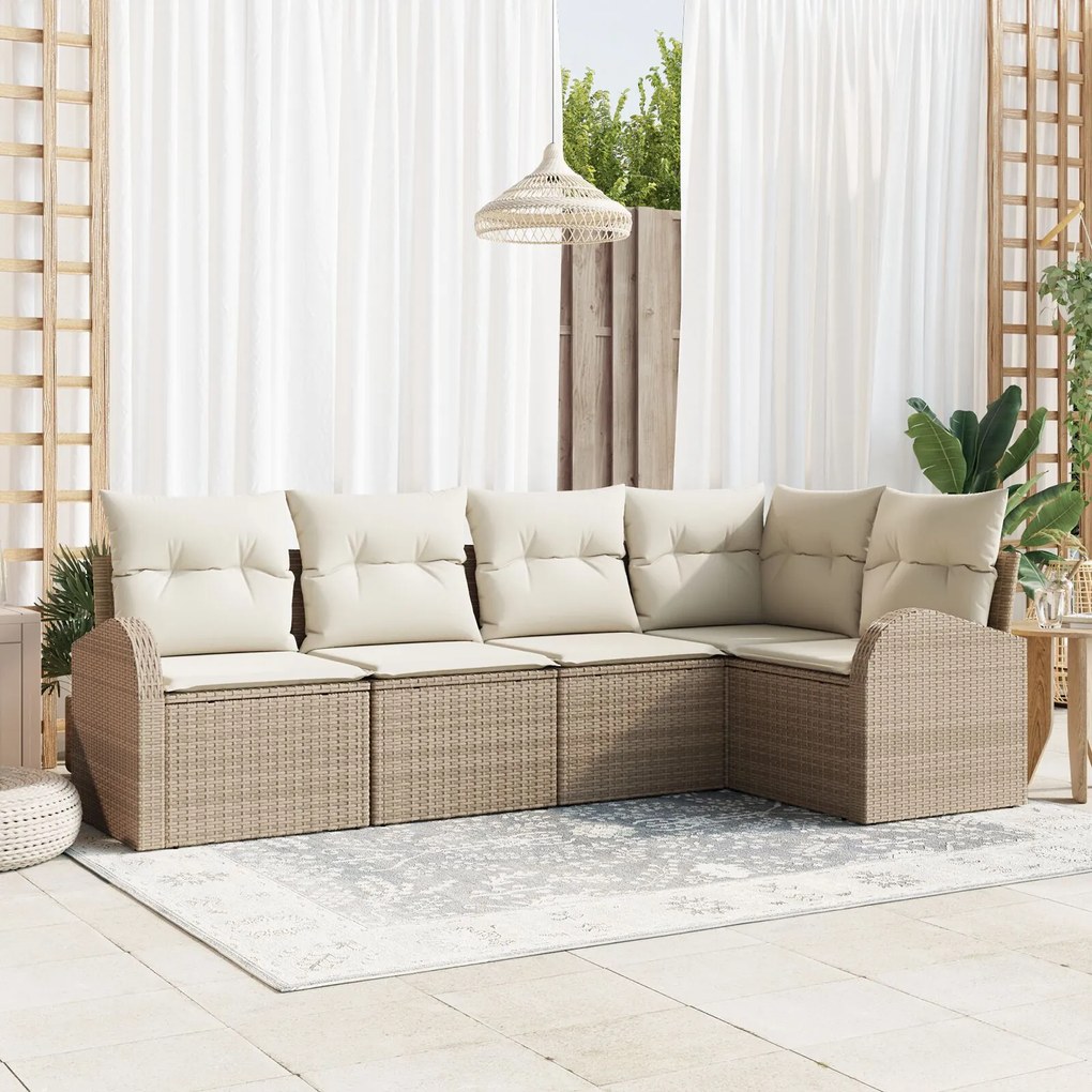vidaXL Set de canapele pentru grădină cu pernă 5 pcs Bej Rattan poli