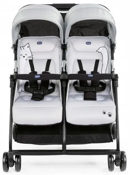 Cărucior de copii pentru gemeni Chicco OHLALA TWIN Silver Cat argintiu