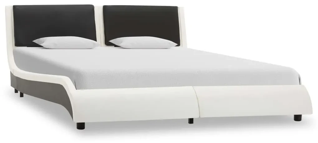 280373 vidaXL Cadru de pat cu LED, alb și negru, 120x200 cm, piele ecologică