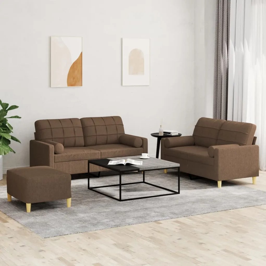 vidaXL Set de canapele cu perne, 3 piese, maro, textil