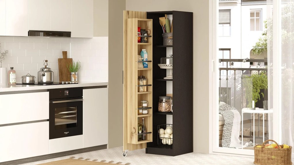 Dulap Bucatarie Elegant Gaus pentru Snackuri si Legume , Usa cu Rafturi, Alb - Nuc, 42 x 177 x 36 cm