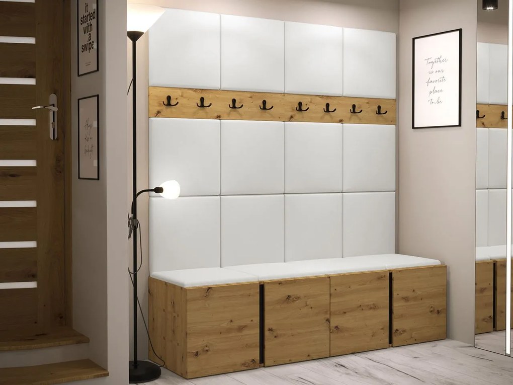 Mobilier Hol Timothy V (Stejar artisan + Stejar artisan + Negru) (piele ecologică Soft 017 (Alb)). 1059928