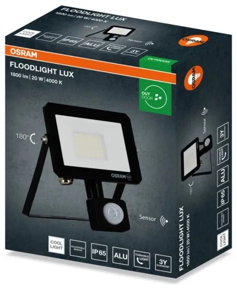 Osram - Proiector LED Floodlight cu senzor, 20 W, 230 V, 4000 K, IP65