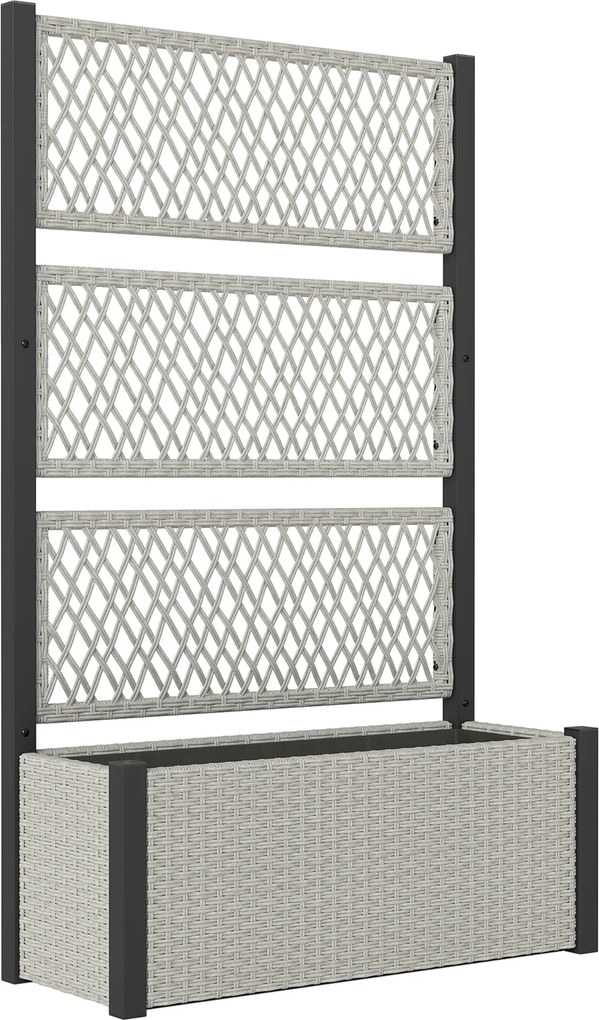 Outsunny Jardinieră înaltă cu spalier în aspect ratan, jardiniere cu suport pentru plante cățărătoare 90 x 35 x 148cm Gri | Aosom Romania