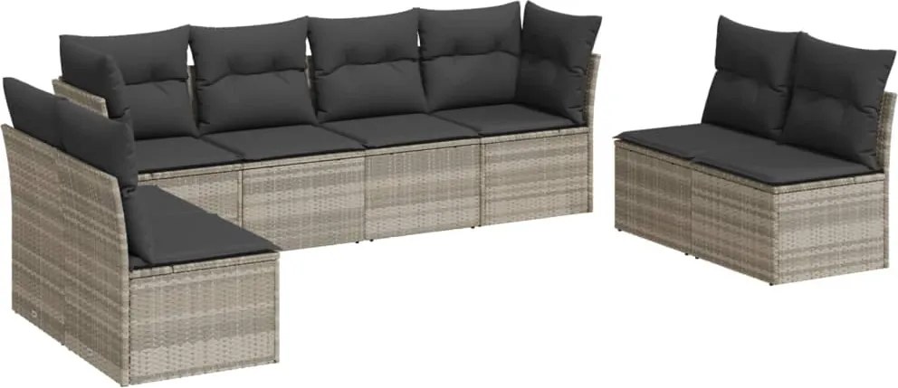 vidaXL Set mobilier de grădină cu perne, 8 piese gri deschis poliratan