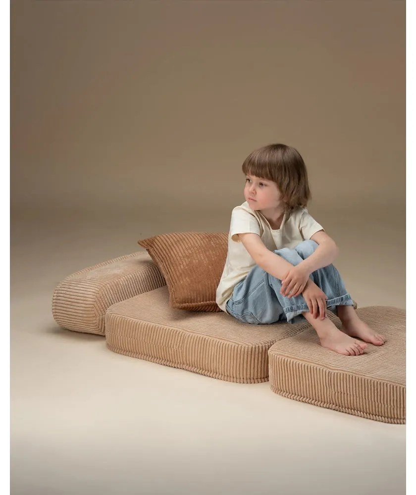 Fotoliu de copii maro deschis cu tapițerie din catifea reiată Flip – Wigiwama