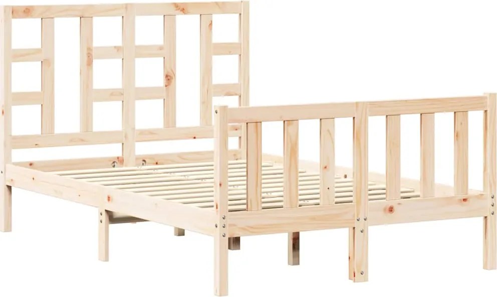 vidaXL Cadru de pat cu tăblie, dublu mic, lemn masiv