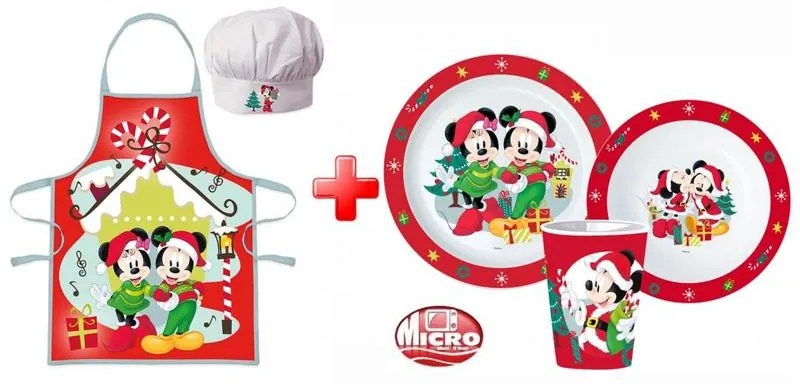 Disney Minnie and Mickey Set de șorț de Crăciun și tacâmuri din plastic