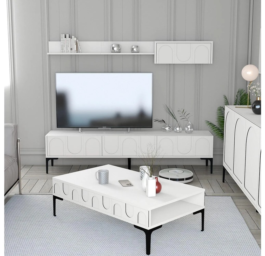 Set mobilier living Lyantela (alb + negru). 1107134